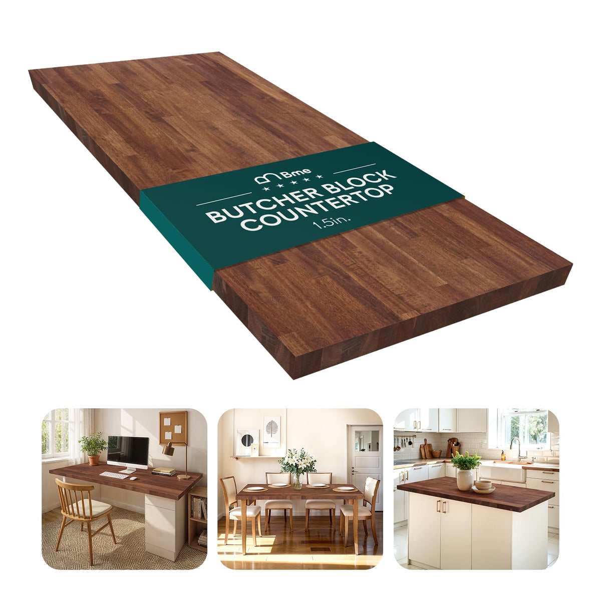 Hevea wood butcher block countertop with 5 ft and dark walnut finish for kitchen surfaces
