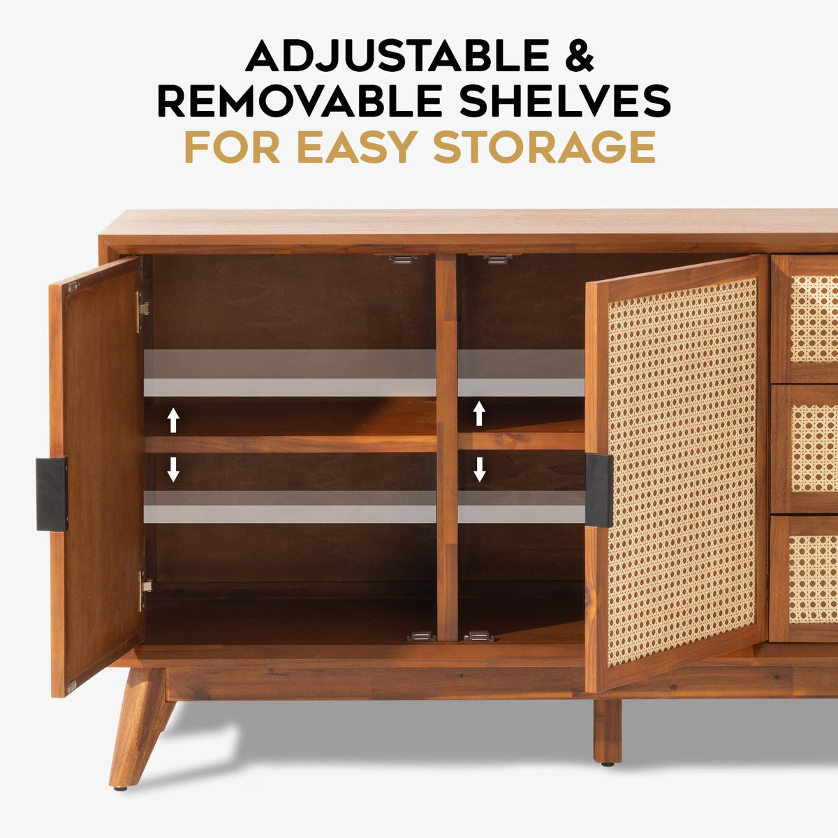 Jasper sideboard cabinet designed with dark chocolate finish and dining or living room storage for decor display