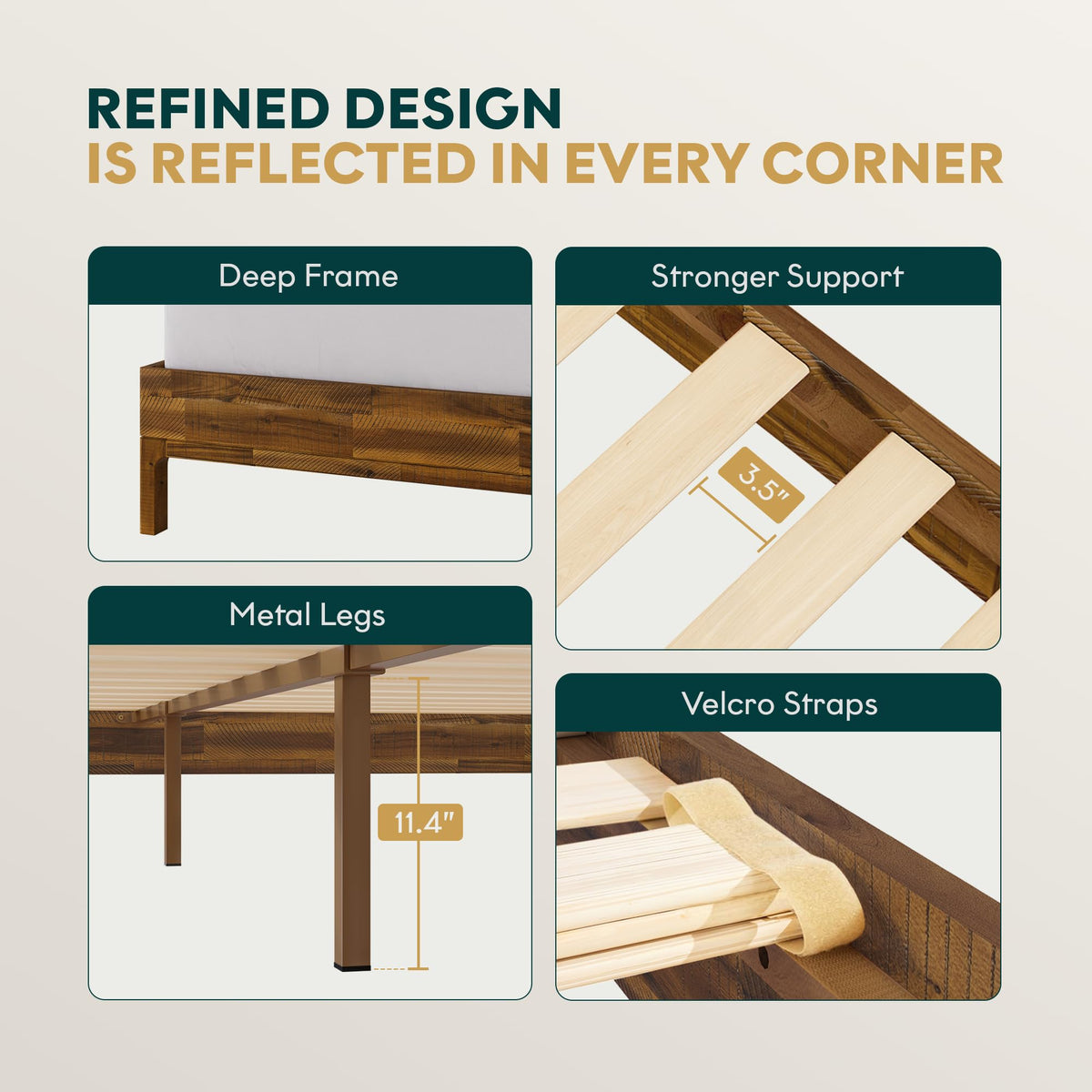 Vivian king platform bed frame with chestnut finish for everyday bedroom use