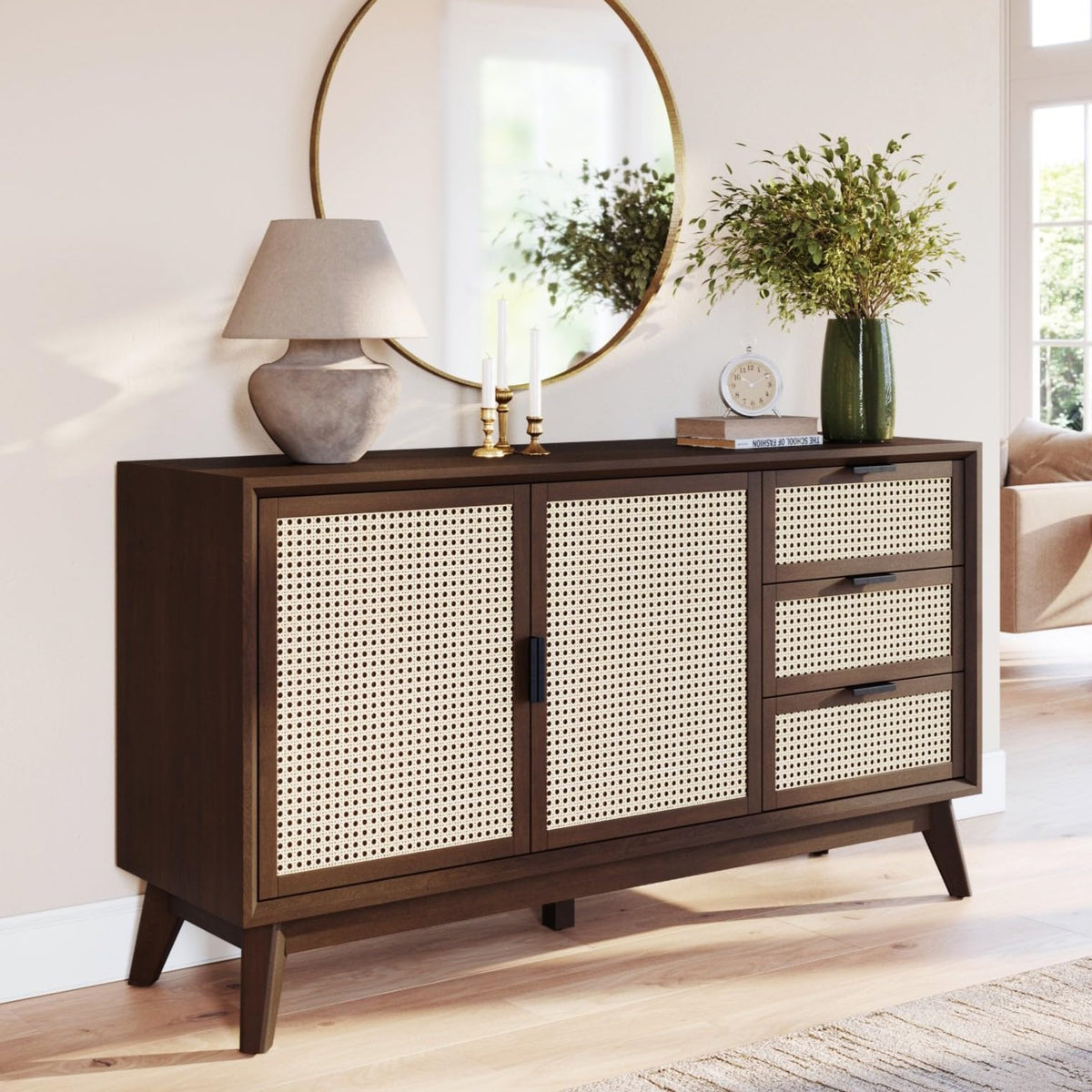 Jasper sideboard cabinet with walnut finish and dining or living room storage for dining room storage