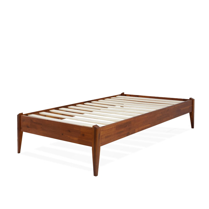 Dinkee twin platform bed frame with headboard- design and dark chocolate finish for everyday bedroom use
