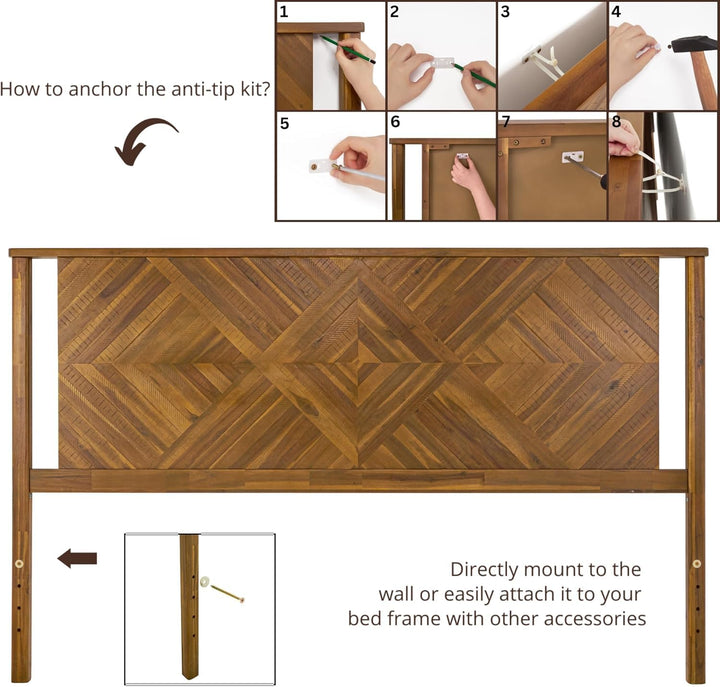 Nipe king bed headboard with walnut finish for platform bed pairing