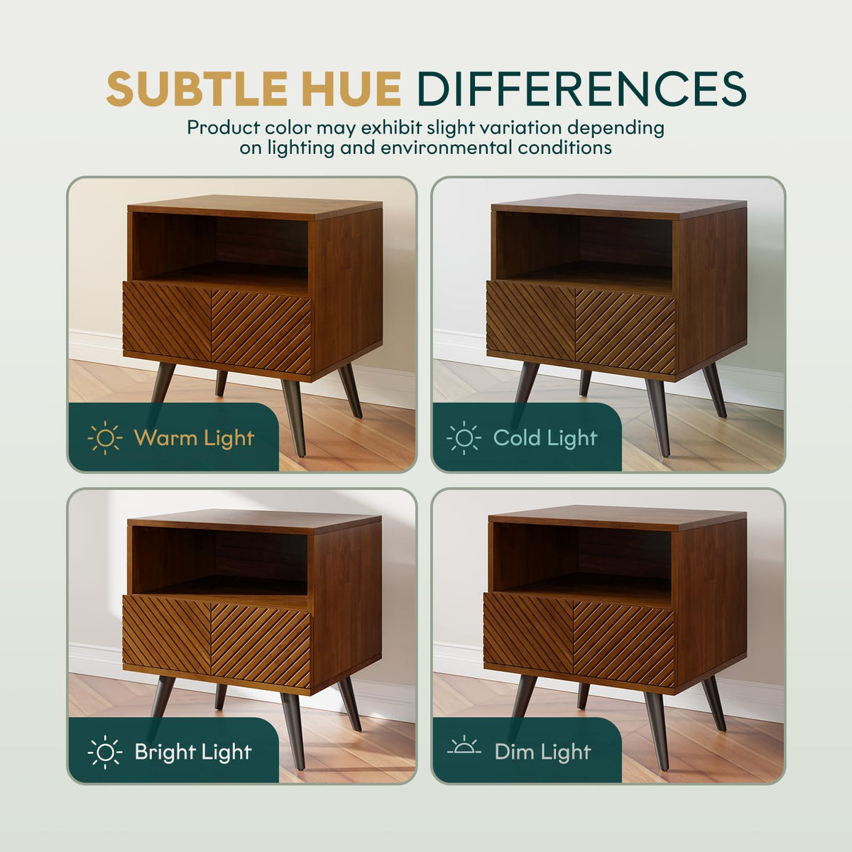Rhombus nightstand with walnut finish and bedside storage; for everyday bedside use