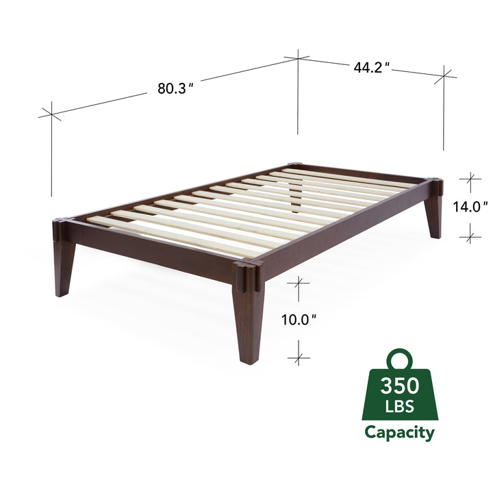 Chalipa twin platform bed frame, featuring headboard- design and walnut finish, for mattress placement