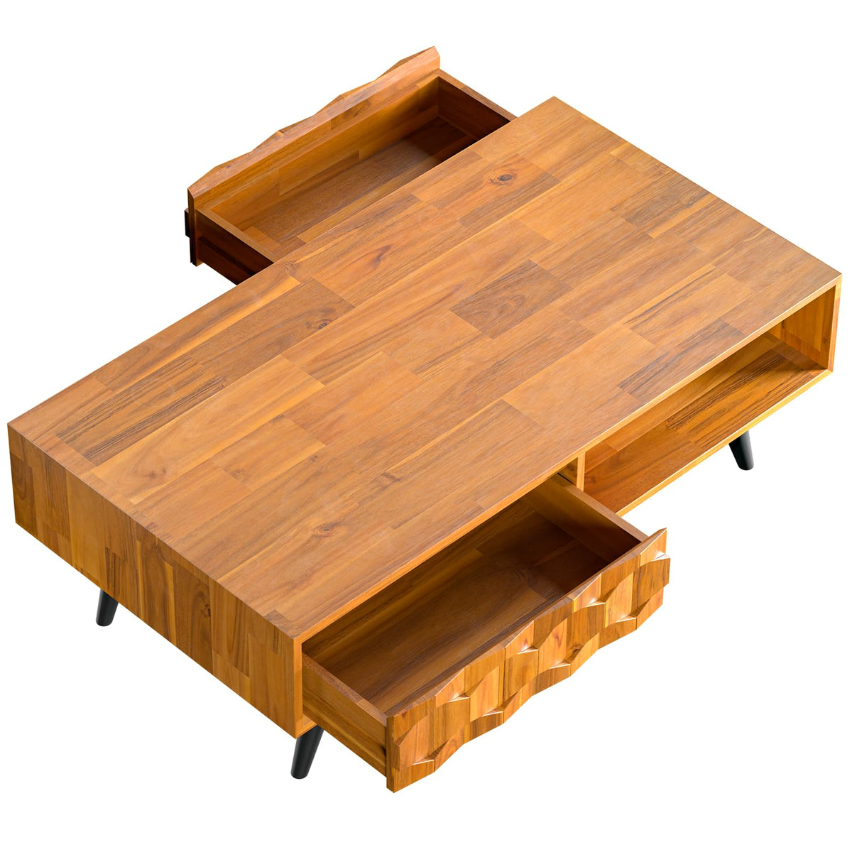 Georgina 2-drawer coffee table with teak brown finish and living room table; for tabletop display