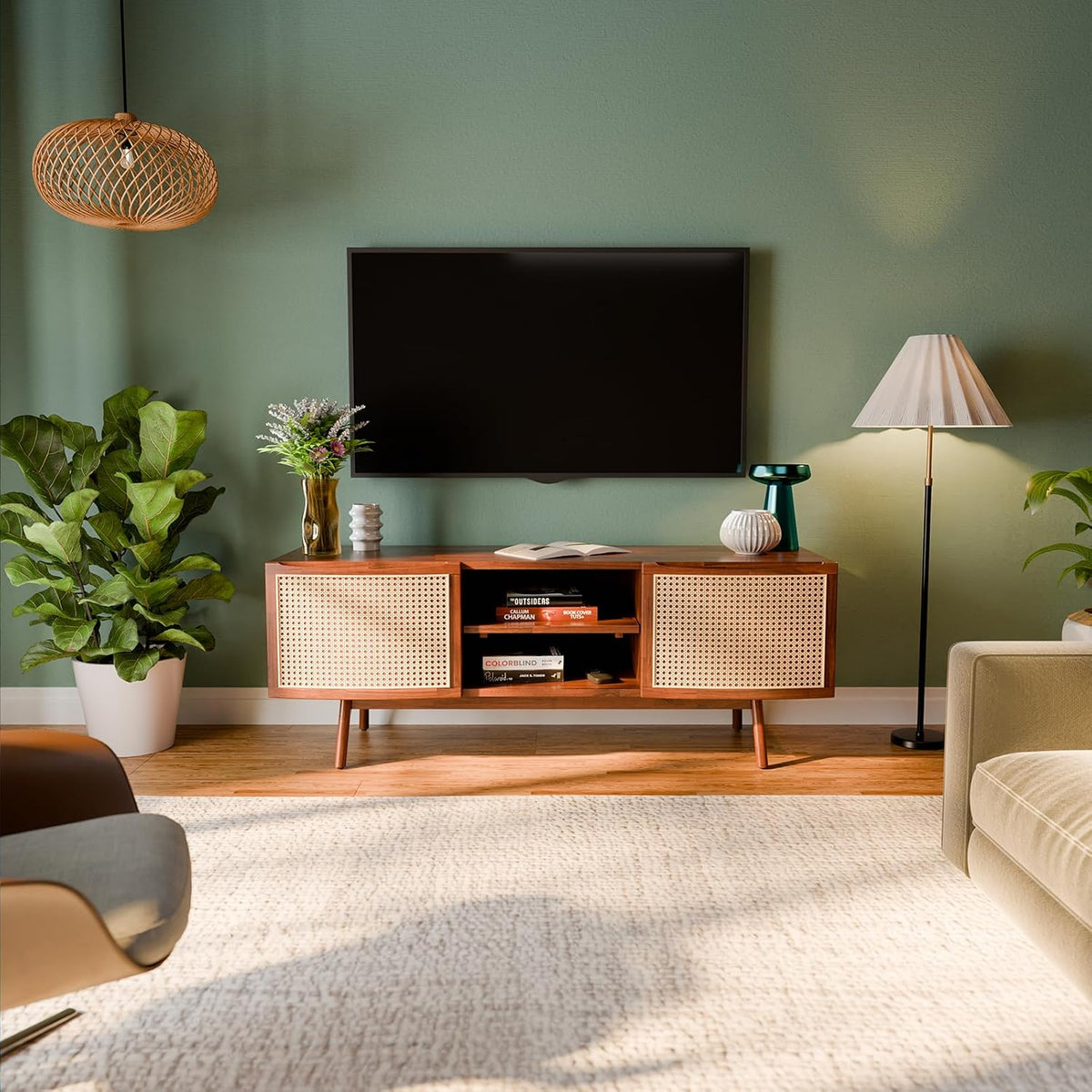 Nancy TV stand, featuring dark chocolate finish and media storage, for media organization