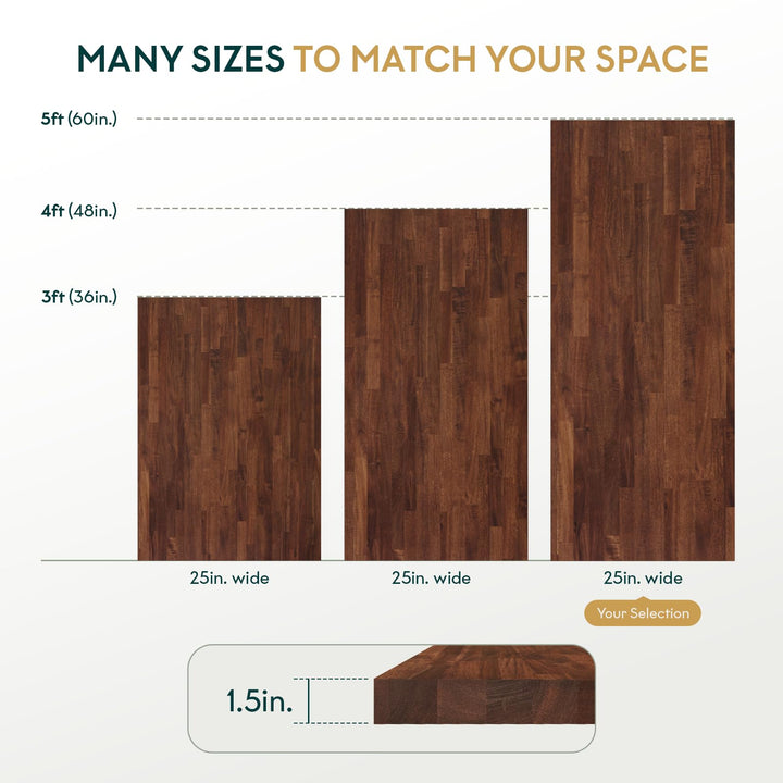 Hevea wood butcher block countertop, featuring 5 ft and dark walnut finish, for desk projects