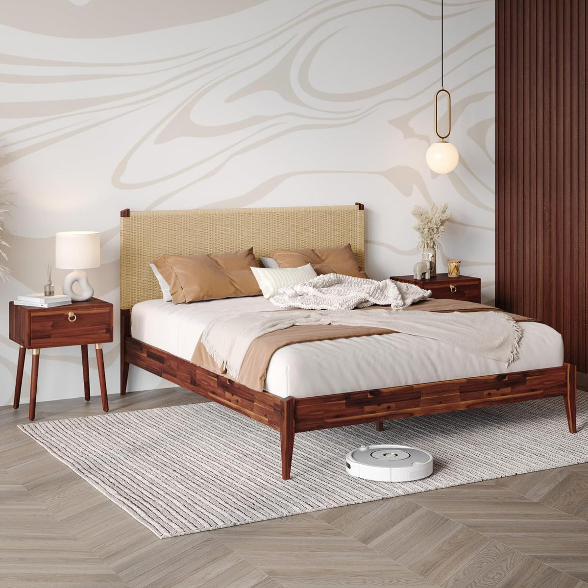 Selina queen platform bed frame, featuring dark chocolate finish, for a platform bed setup