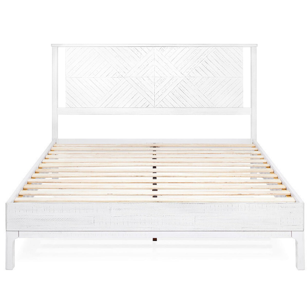 Ethan king platform bed frame with headboard and rustic white finish; for bedroom furniture