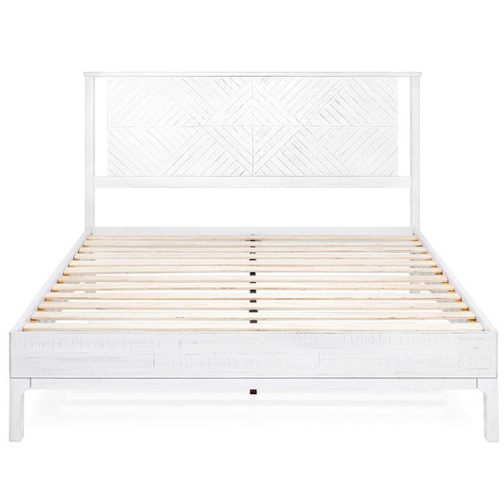 Ethan king platform bed frame with headboard and rustic white finish; for bedroom furniture