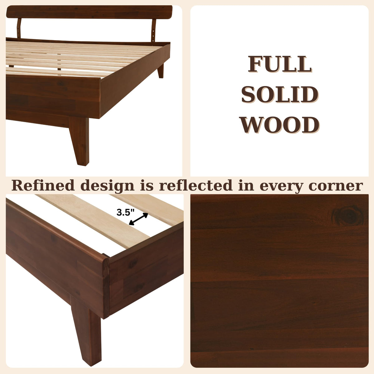 Caden queen platform bed frame designed with headboard and walnut finish for bedroom styling