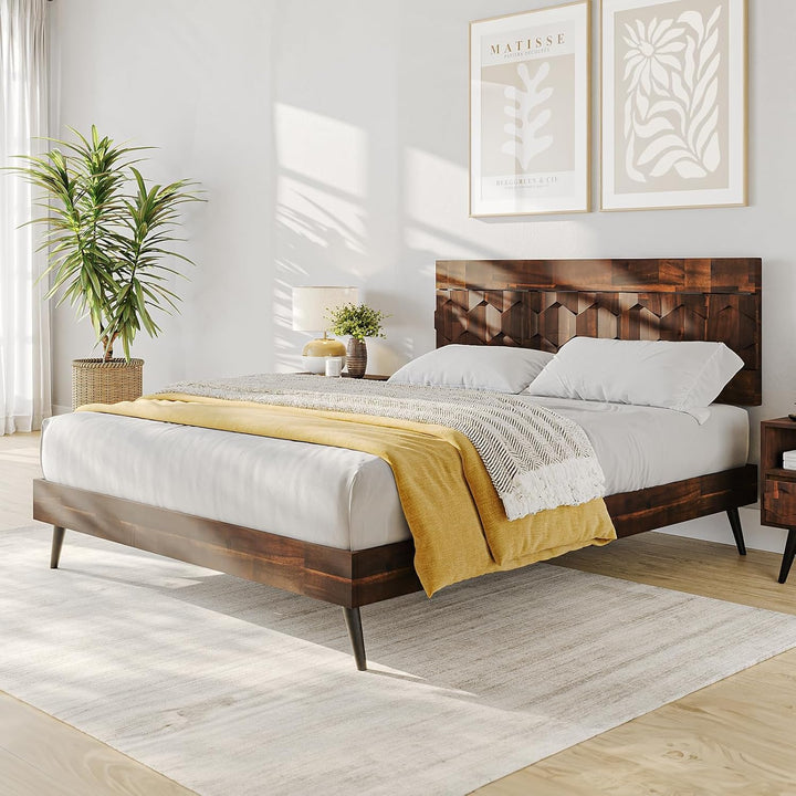 Georgina queen platform bed frame with dark chocolate finish; for bedroom furniture