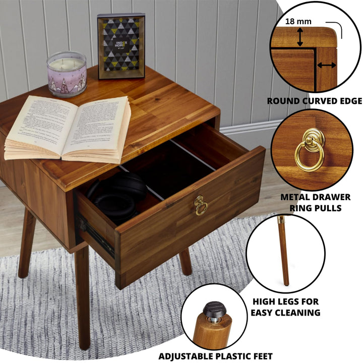 Caden 1-drawer nightstand with caramel finish and bedside storage; for bedside essentials