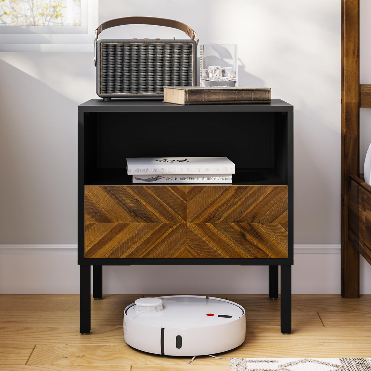 Vivian nightstand with chestnut finish and bedside storage for bedside storage