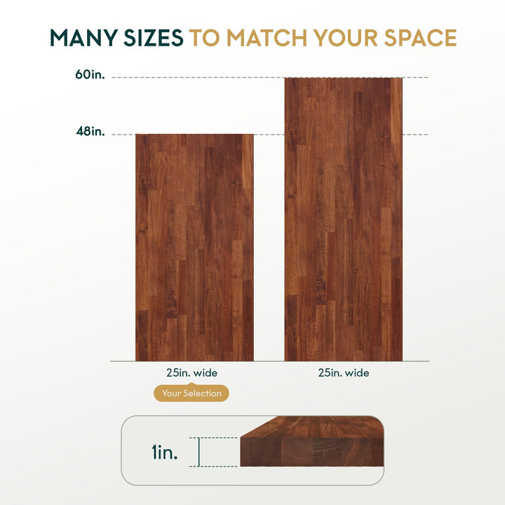 Wood tabletop panel, featuring 48 in x 25 in x 1 in and dark walnut finish, for dining table projects