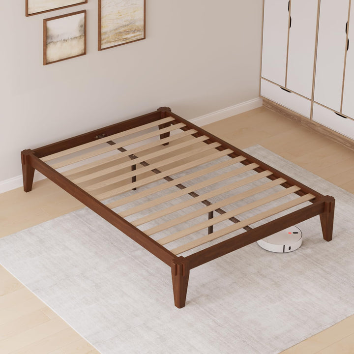 Chalipa full platform bed frame, featuring headboard- design and walnut finish, for daily bedroom use