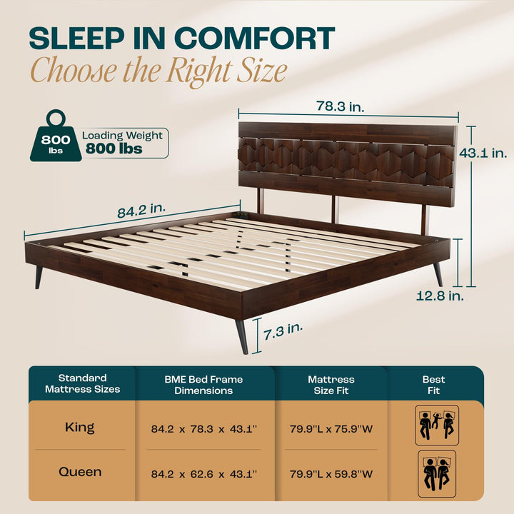 Georgina king platform bed frame, featuring walnut finish, for mattress placement