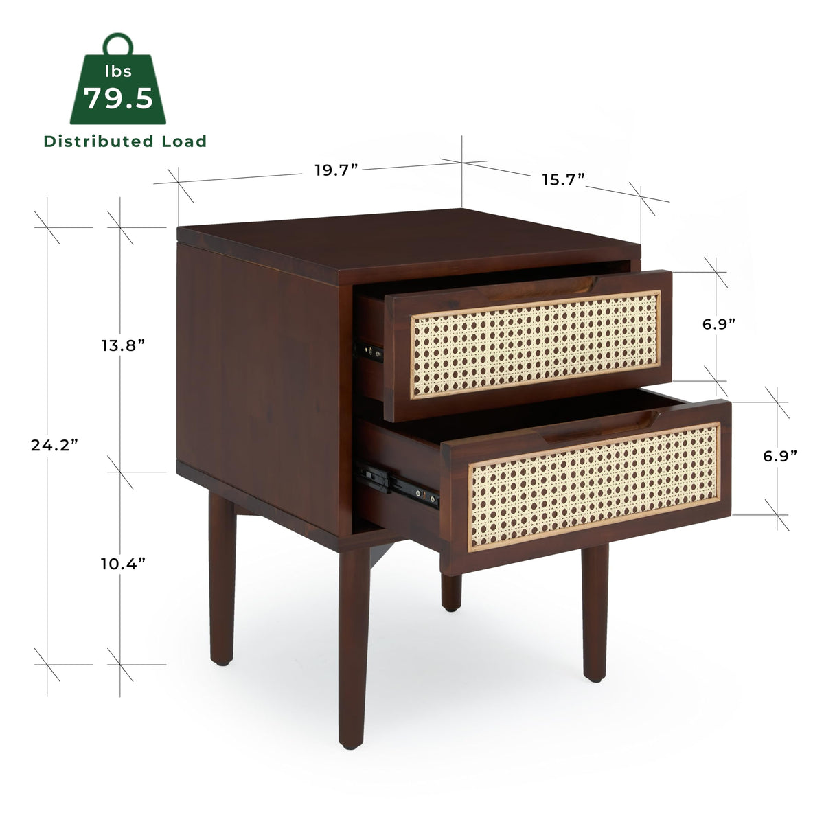 Oliver 2-drawer nightstand, featuring walnut finish and bedside storage, for bedroom organization