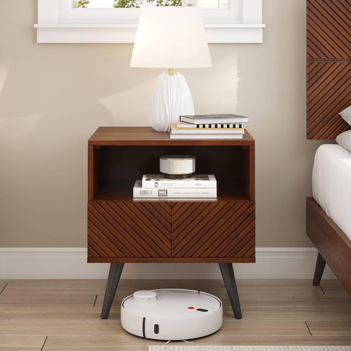 Rhombus nightstand with walnut finish and bedside storage for bedside storage