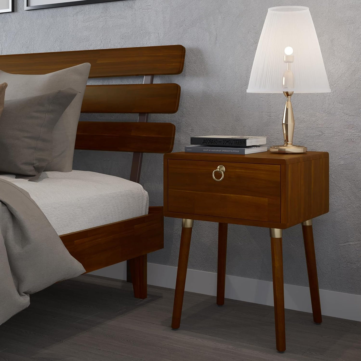 Caden 1-drawer nightstand with dark chocolate finish and bedside storage for bedside storage