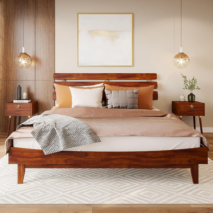 Caden king platform bed frame with headboard and dark chocolate finish for bedroom setup