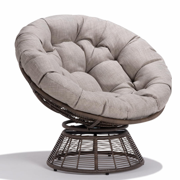 Bee papasan chair with silver cloud cushion and brown frame for indoor lounge seating