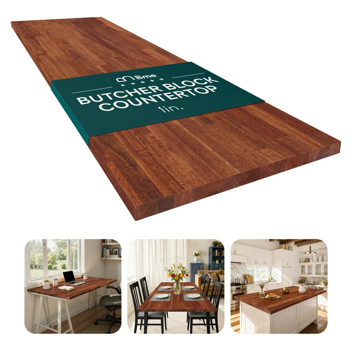 Wood tabletop panel with 60 in x 25 in x 1 in and dark walnut finish for desk builds