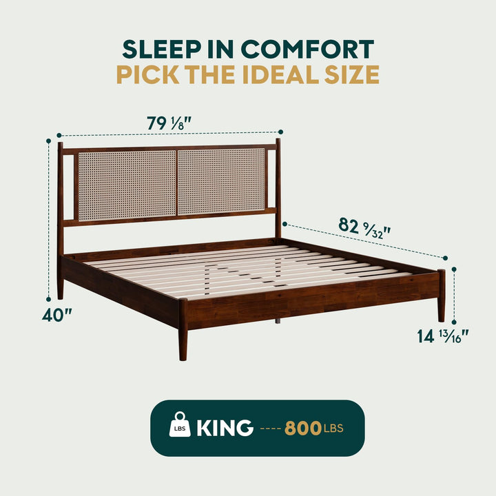 Oliver king platform bed frame, featuring walnut finish, for mattress placement