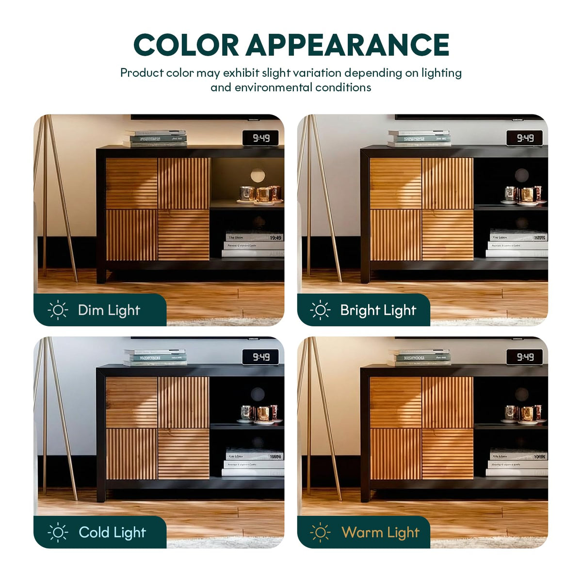 Madia TV stand designed with black & teak brown finish and media storage for TV and decor display