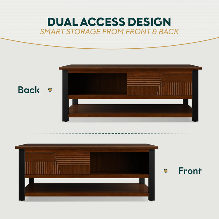 Trapeze coffee table with walnut finish and living room table for sofa-side placement