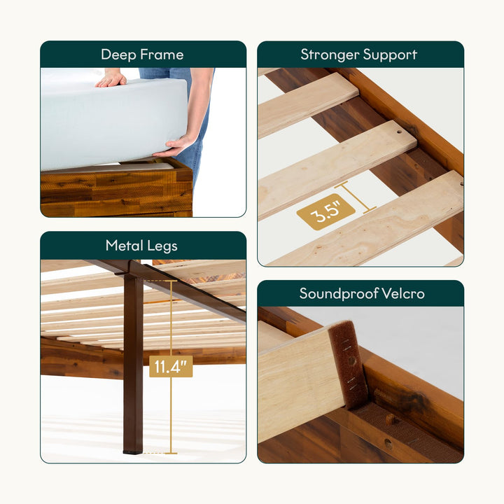 Ethan queen platform bed frame with rustic caramel finish; for sleep-space furnishing