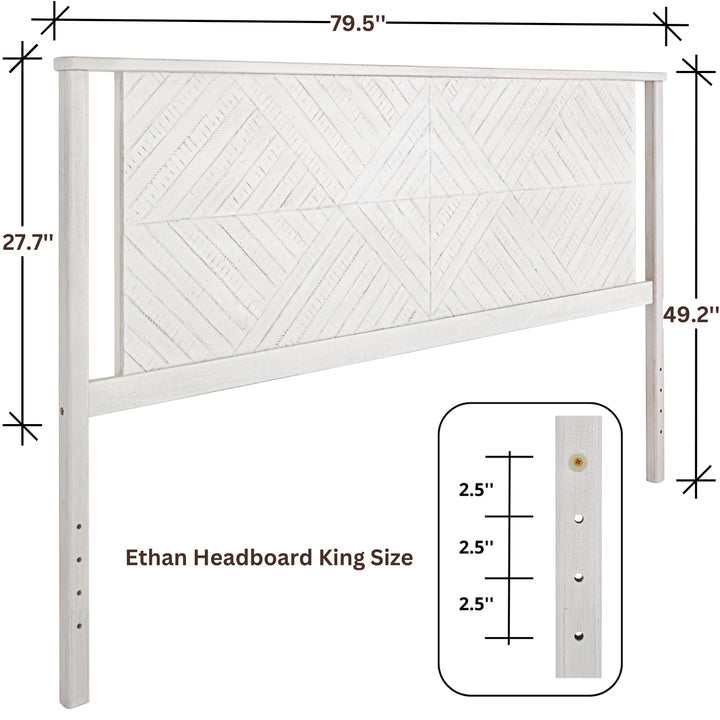 Ethan king bed headboard with rustic white finish; for the bed area