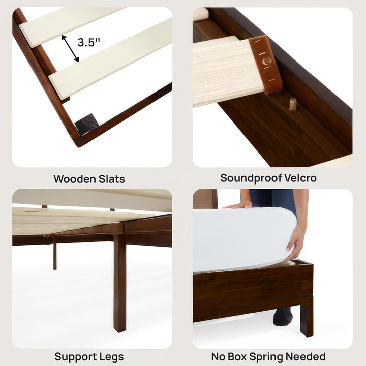 Nipe king platform bed frame designed with headboard and walnut finish for a coordinated sleep space