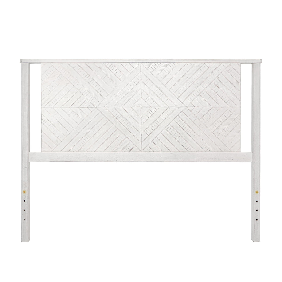 Ethan queen bed headboard with rustic white finish for a bed frame setup
