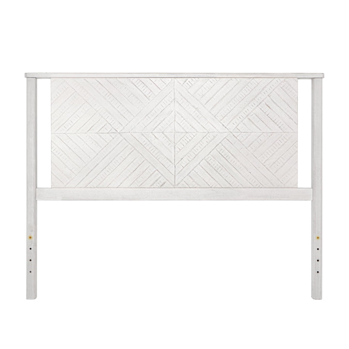 Ethan queen bed headboard with rustic white finish for a bed frame setup