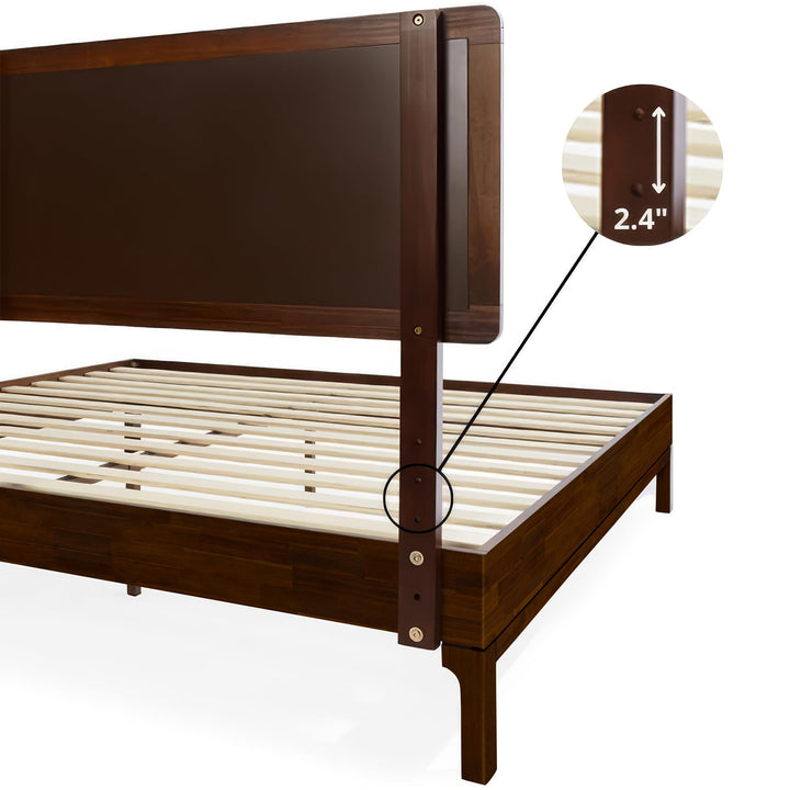 Nipe king platform bed frame with headboard and walnut finish; for bedroom furniture