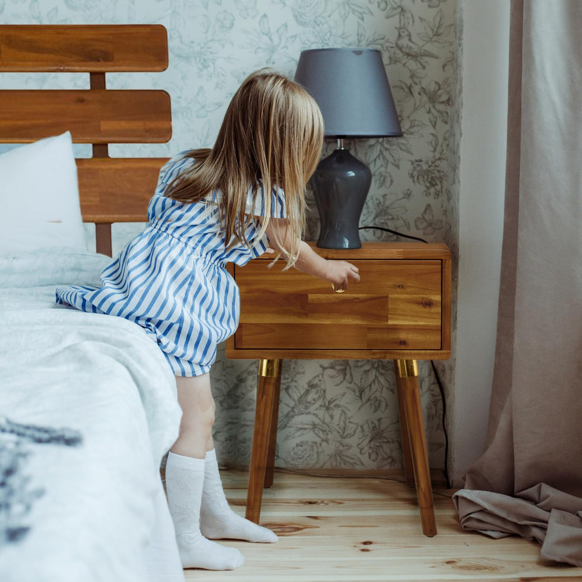 Caden 1-drawer nightstand with caramel finish and bedside storage; for everyday bedside use