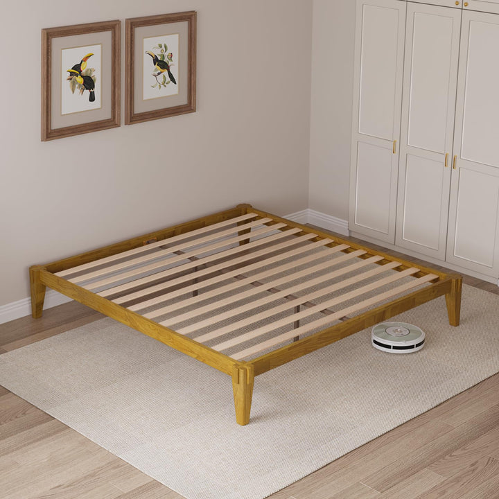 Chalipa king platform bed frame designed with headboard- design and natural finish for bedroom styling