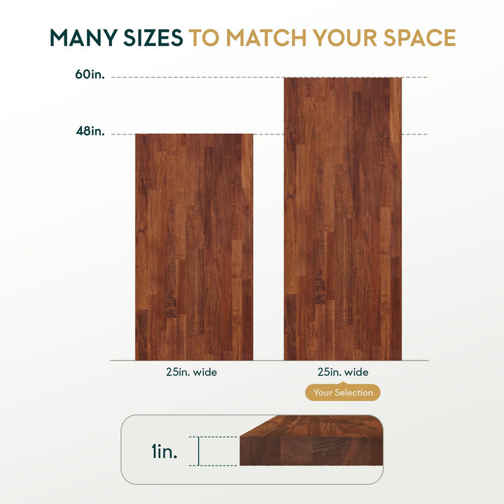 Wood tabletop panel, featuring 60 in x 25 in x 1 in and dark walnut finish, for dining table projects