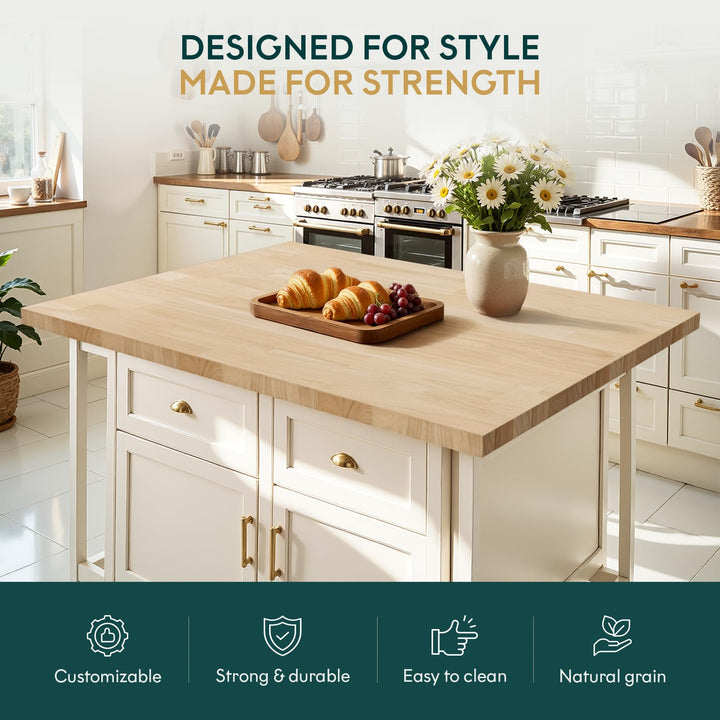 Hevea wood countertop with 4 ft x 36 in x 1.5 in; for custom work surfaces