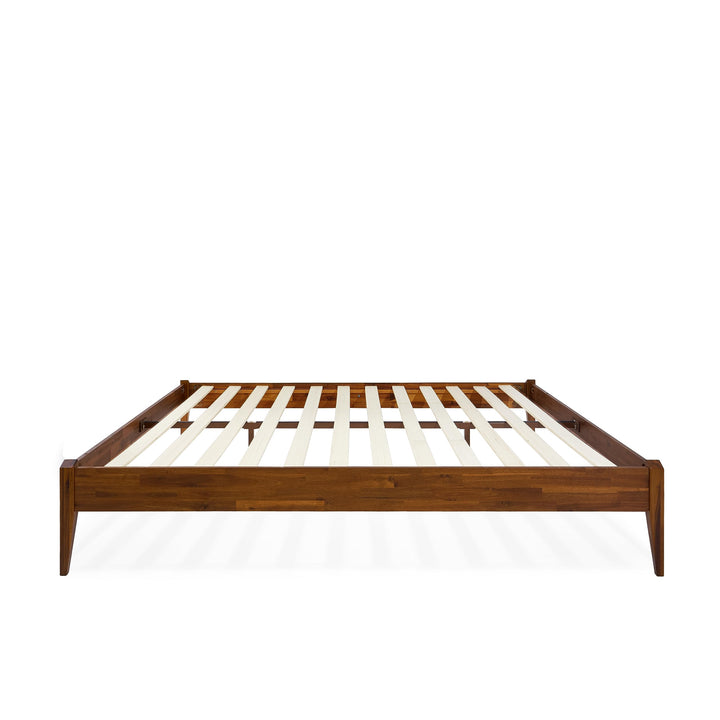 Dinkee full platform bed frame designed with headboard- design and dark chocolate finish for a coordinated sleep space
