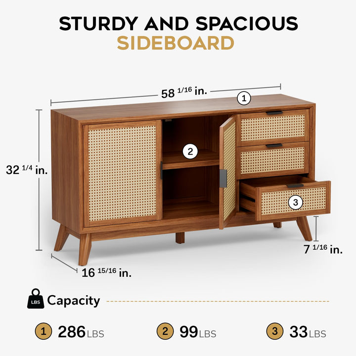 Jasper sideboard cabinet, featuring dark chocolate finish and dining or living room storage, for living room storage
