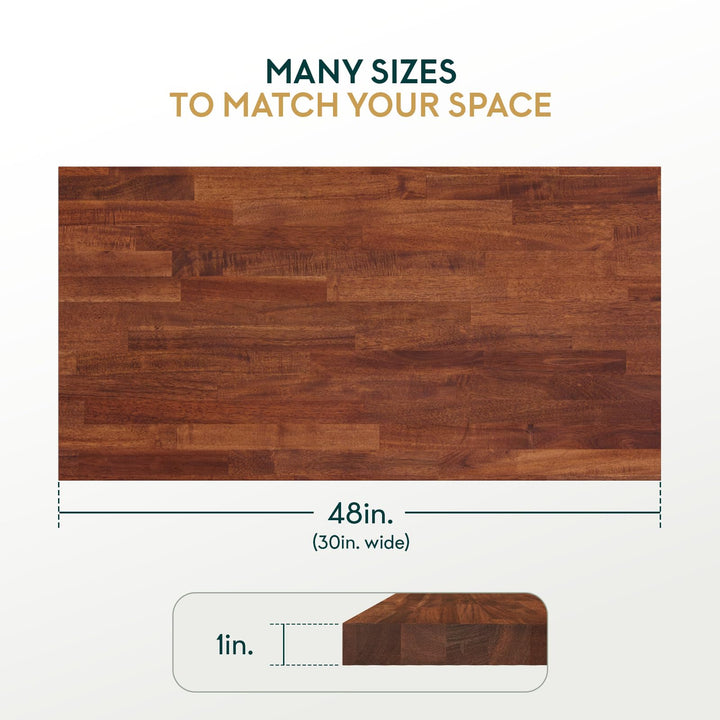 Wood tabletop panel, featuring 48 in x 30 in x 1 in and dark walnut finish, for dining table projects