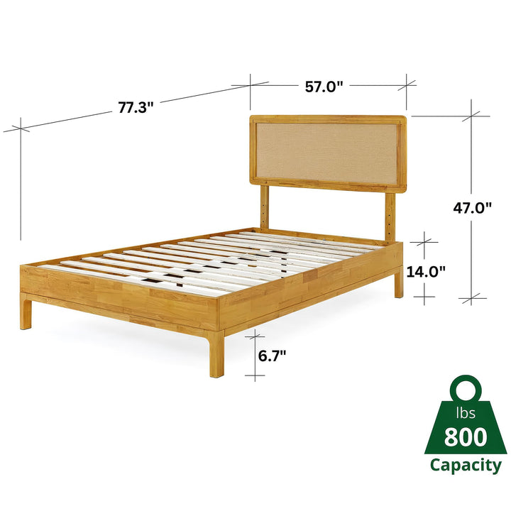 Nipe full platform bed frame, featuring headboard, for mattress placement