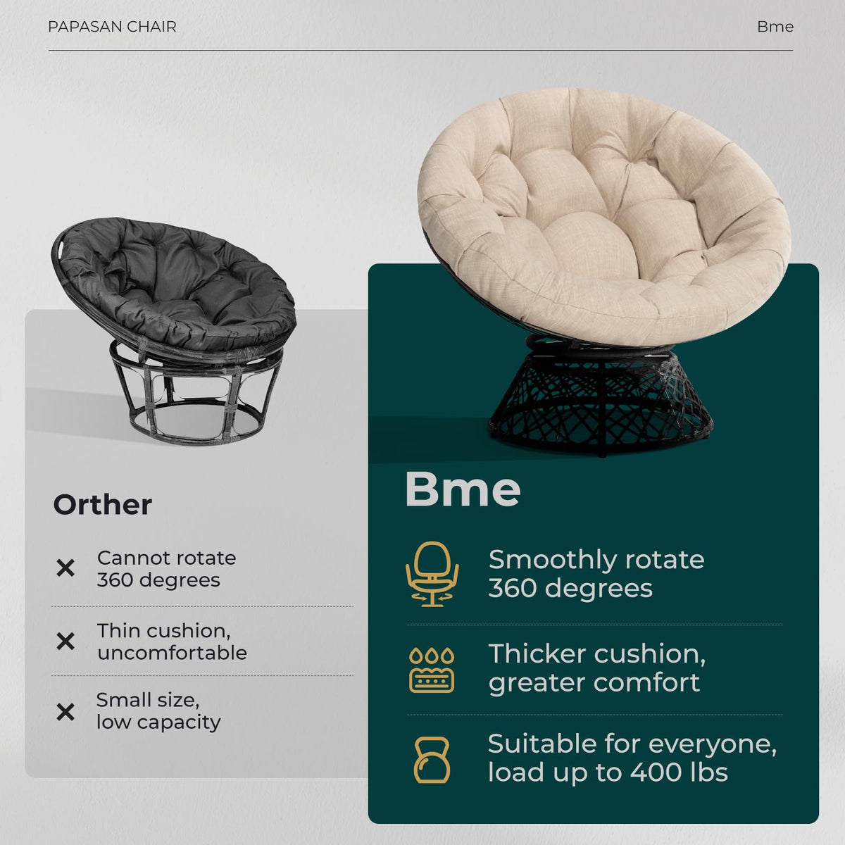 Papasan chair designed with sepia sand cushion for living room seating