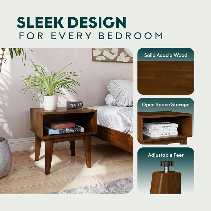 Catherine nightstand designed with teak brown finish and bedside storage as a bedside table