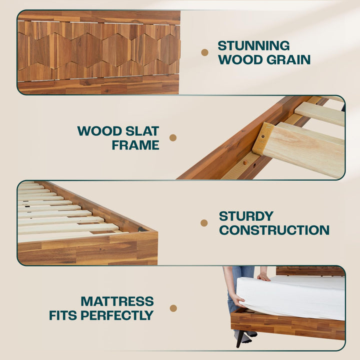 Georgina king platform bed frame, featuring teak brown finish, for a platform bed setup