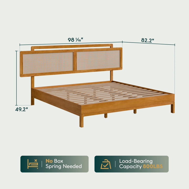 Neil king platform bed frame with teak brown finish; for bedroom furniture