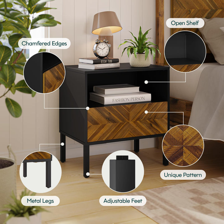 Vivian nightstand with chestnut finish and bedside storage; for bedside essentials