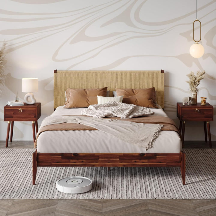 Selina queen platform bed frame with dark chocolate finish for bedroom setup